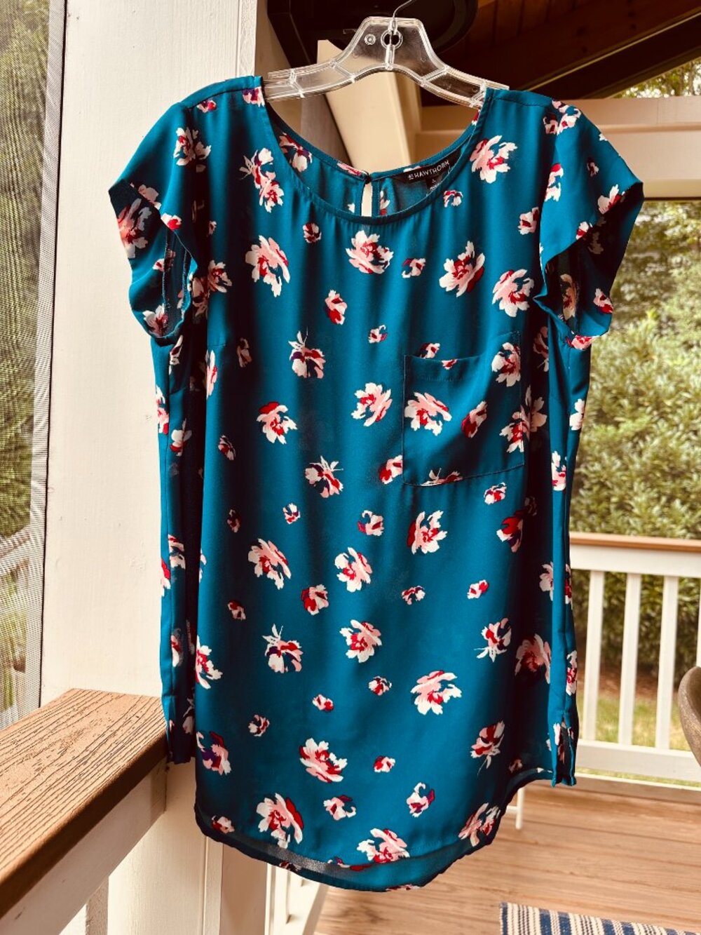 Stitch Fix Teal Green Lisan One Pocket Blouse Top by 41 Hawthorn Size  L NEW